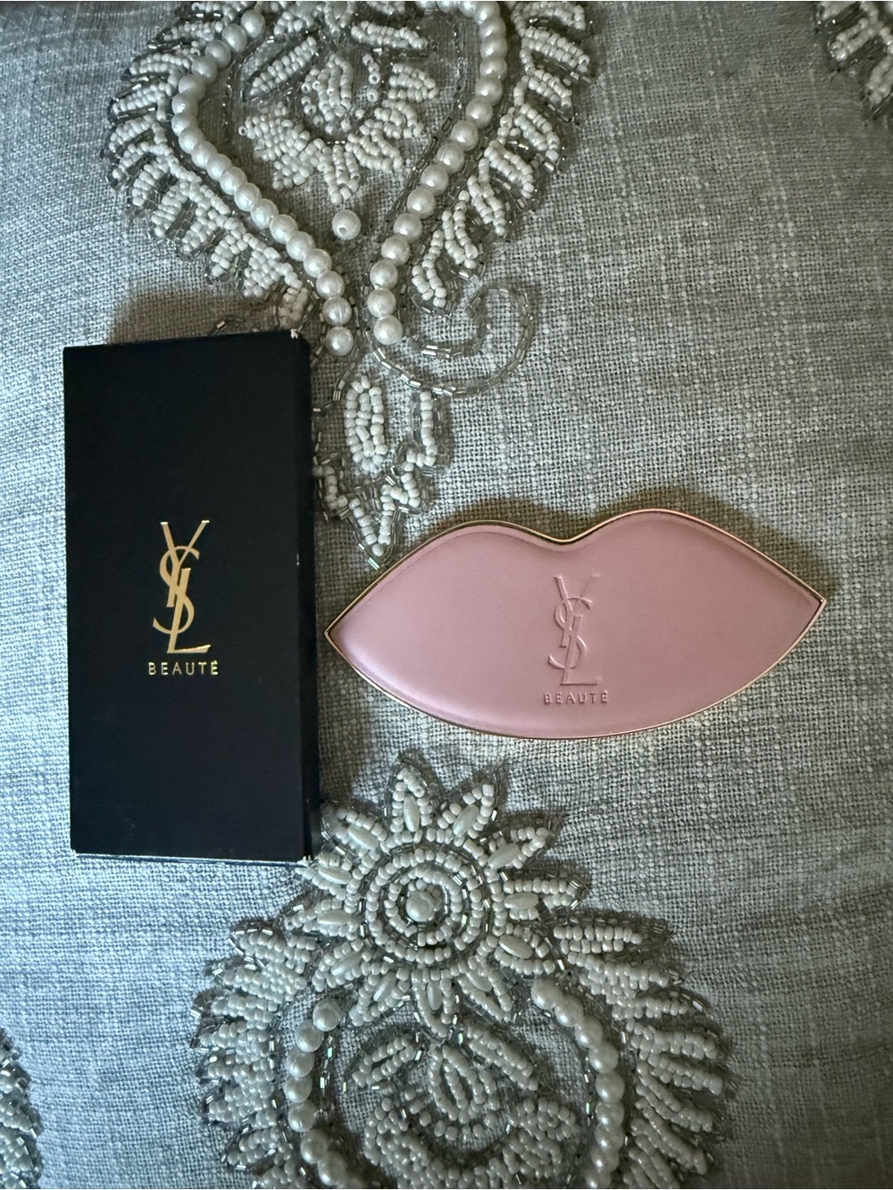 Yves Saint Laurent Mirror Lip-Shaped Compact in Soft Pink with Gold Logo